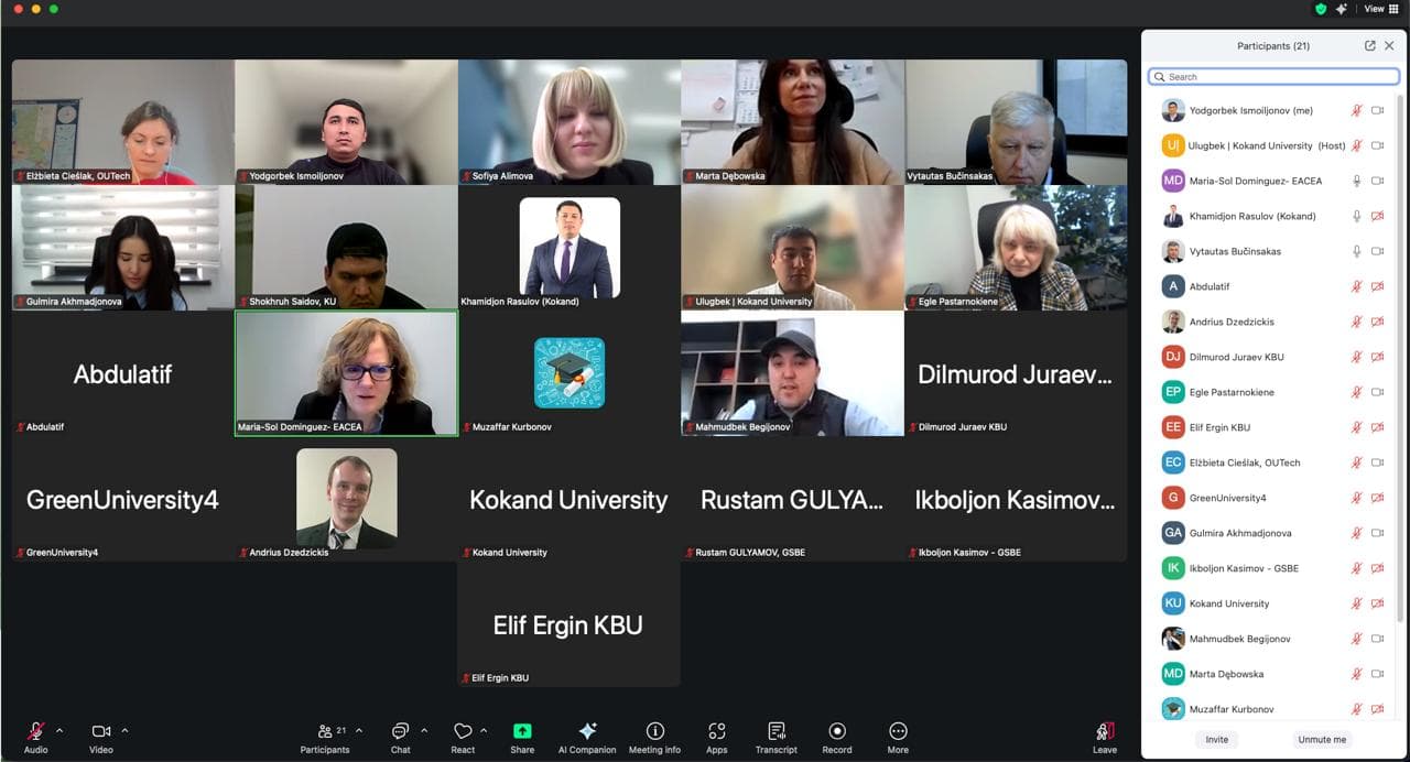 GreenCamUz loyihasi Erasmus+ CBHE grant sohiblari yig'ilishida ishtirok etdi (2026-yil 2-fevral)